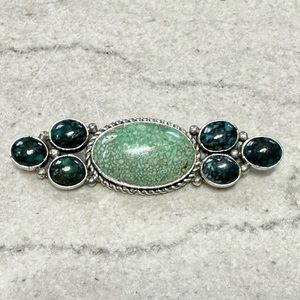Native American turquoise and sterling silver signed brooch. Statement piece.